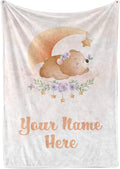Personalized Baby Blankets with Name | Custom Bear Newborn Blanket for Baby Girl and Baby Boy | Unisex Warm Soft Fleece Swaddle Blanket Minky | (Bear, Fleece 50"x60")