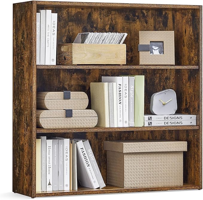 VASAGLE Custos Collection - Bookshelf, 3-Tier Bookcase, Book Shelf, Open Storage Shelf, 9.4 x 31.5 x 32 Inches, for Living Room, Home Office, Dinning Room, Rustic Brown ULBC173X01