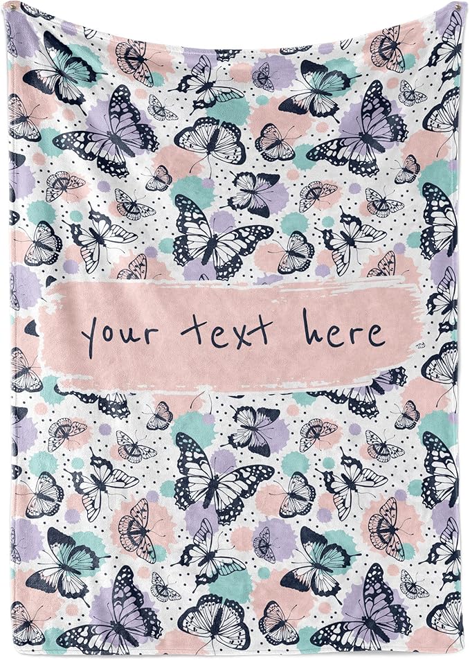 Personalized Butterfly Blanket | Custom Blanket | Girl Stuff | Soft Customized Throw Blankets for Girls | Monogrammed Name Blanket | Plush Gifts for Kids | 60x80 Sherpa
