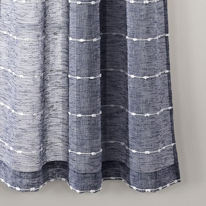 Lush Decor Farmhouse Textured Grommet Sheer Window Curtain Panel Pair, 38"W x 63"L, Navy