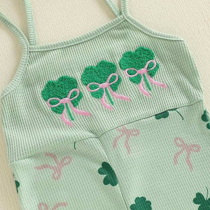 Toddler Baby Girl Valentines Day Outfit Love Sleeveless Tie-up Suspender Romper Bell Bottom Pants Spring Jumpsuit