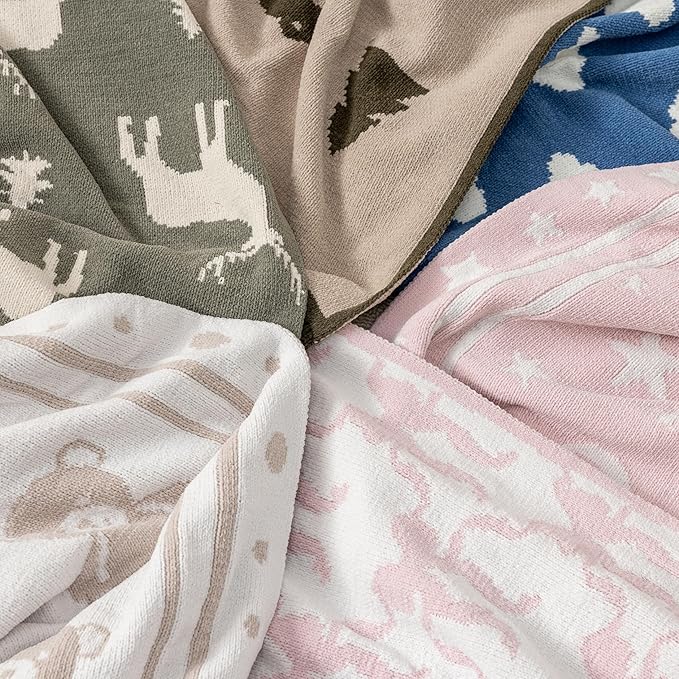 Berkshire Baby Blanket,Ultra-Plush Reversible Chenille Knit Toddler Blanket,Cute Pattern Nursery Crib Blanket,Ideal Baby Gift(30x40 Inches,Stars and Moon Border White-Pink)
