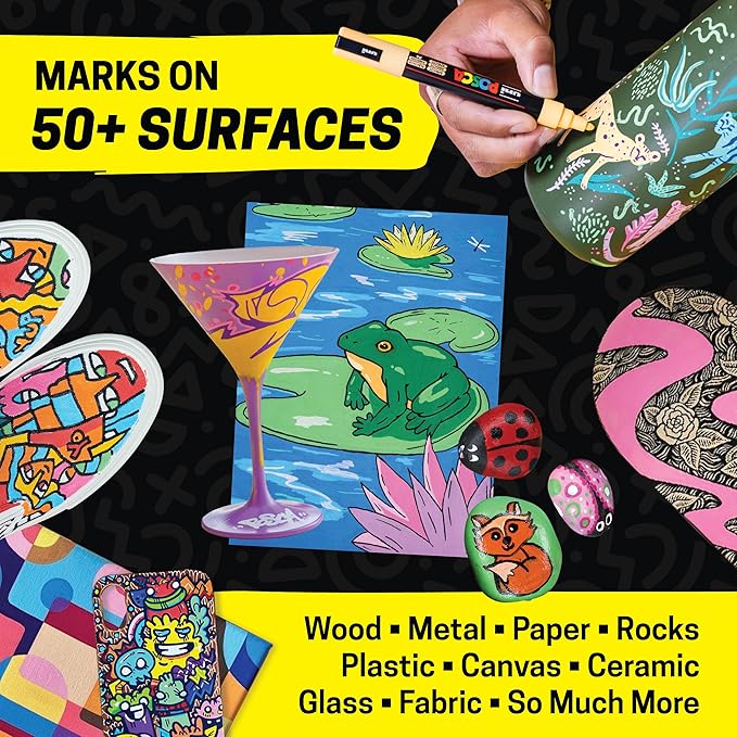 Posca Exclusive Holiday 3M and 5M Paint Markers Gift Set of 22 with Carrying Case, Great for Kids and Adults, Acrylic Art Markers for Coloring Canvas, Wood, Glass and Metal