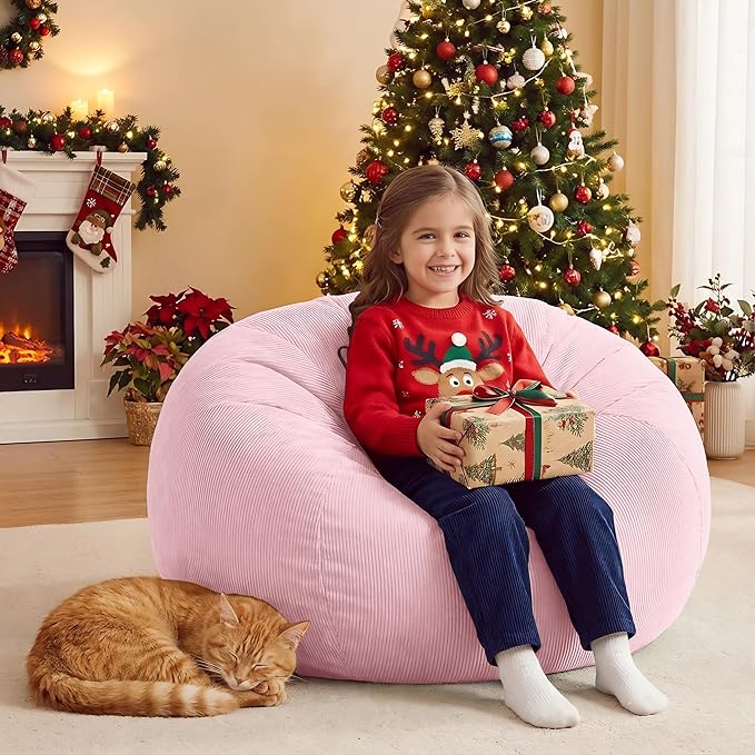 Nobildonna Bean Bag Chair Cover (No Filler) for Kids and Adults,Beanbag Stuffed Animal Storage Without Filling Plush Toys Holder and Organizer Soft Premium Corduroy 200L (Pink)