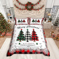 Manfei Xmas Tree Duvet Cover Set Full Size, Merry Christmas Comforter Cover with 2 Pillowcases, New Year Theme Plaid Print Bedding Set 3pcs for Kids Boys Girls Bedroom Decor,No Comforter