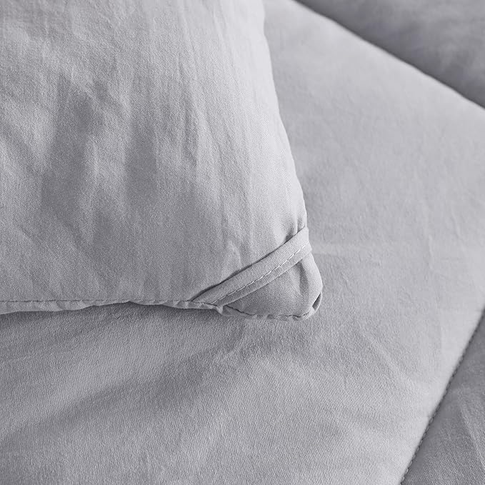 NTBAY Twin Comforter Set with Sheets, 5 Pieces Soft and Breathable Twin Bedding Set, Twin Bed in a Bag, Down Alternative Comforter Set Solid Color All Season, Kids Bedding Set, Light Grey