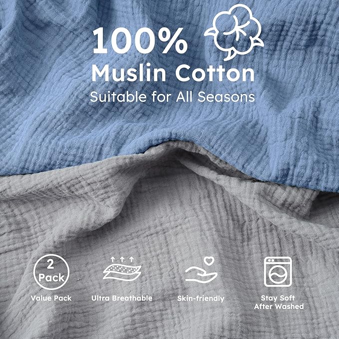 Yoofoss Muslin Crib Sheets for Boys Girls 100% Cotton Fitted Baby Crib Sheet 2 Pack Soft and Breathable for Standard Crib Mattress & Toddler Mattress 52"x28"