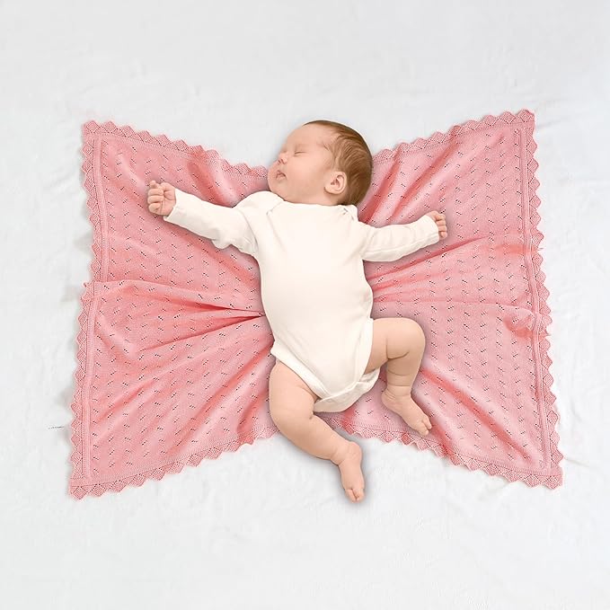 Baby Blanket 100% Cotton Knit Swaddle Soft Newborn Receiving Blanket Cozy for Boy/Girl Crib,Stroller Pink 40x30in