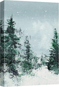 SIGNWIN Canvas Print Wall Art Woodland Nursery Decor Winter Snow Watercolor Pine Tree Forest Nature Illustrations Modern Art Decorative Landscape Colorful for Living Room, Bedroom, Office - 12"x18"