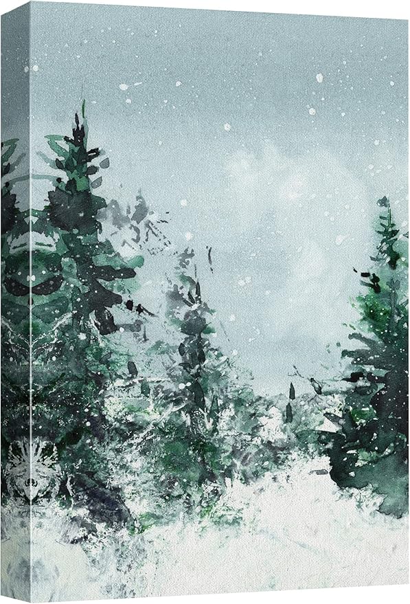 SIGNWIN Canvas Print Wall Art Woodland Nursery Decor Winter Snow Watercolor Pine Tree Forest Nature Illustrations Modern Art Decorative Landscape Colorful for Living Room, Bedroom, Office - 16"x24"