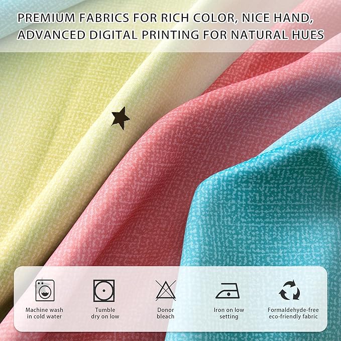 XiDi Blackout Curtains for Girls Bedroom Decor 2 Panels Set, Rainbow Star Design Ideal Drapes for Kids Room with Unicorn Theme Princess Room Decor 45 Inches Length Pink Blue Yellow 34x45