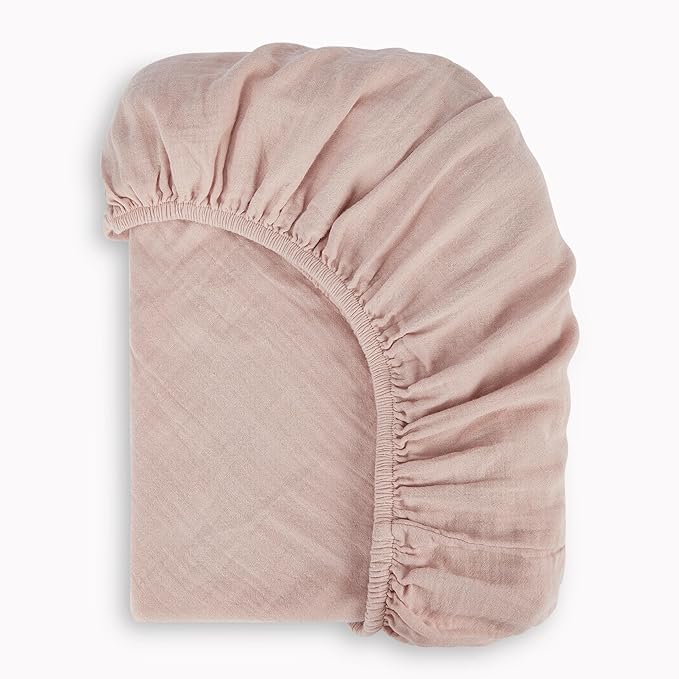 Bioweaves Organic Cotton Muslin Crib Sheet, GOTS Certified Fitted Crib Mattress Sheet, Extra Soft & Breathable for Toddler, Baby Boys & Girls, 52" x 28”, 8 Inch Pocket, Dusty Pink