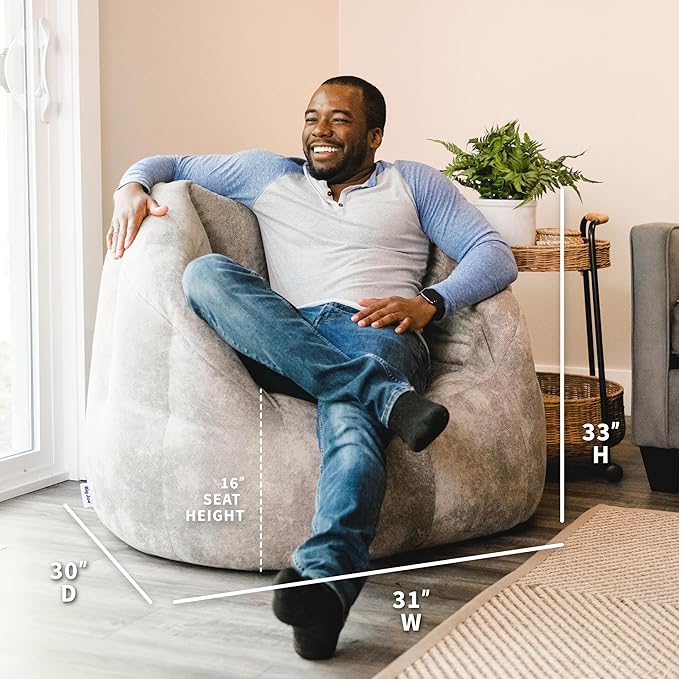 Big Joe Milano Large Bean Bag Chair for Kids, Teens, Adults, Cement Blazer, Lightweight Seat for Reading Nook and Gaming Vegan Leather, 3.5 foot Refillable
