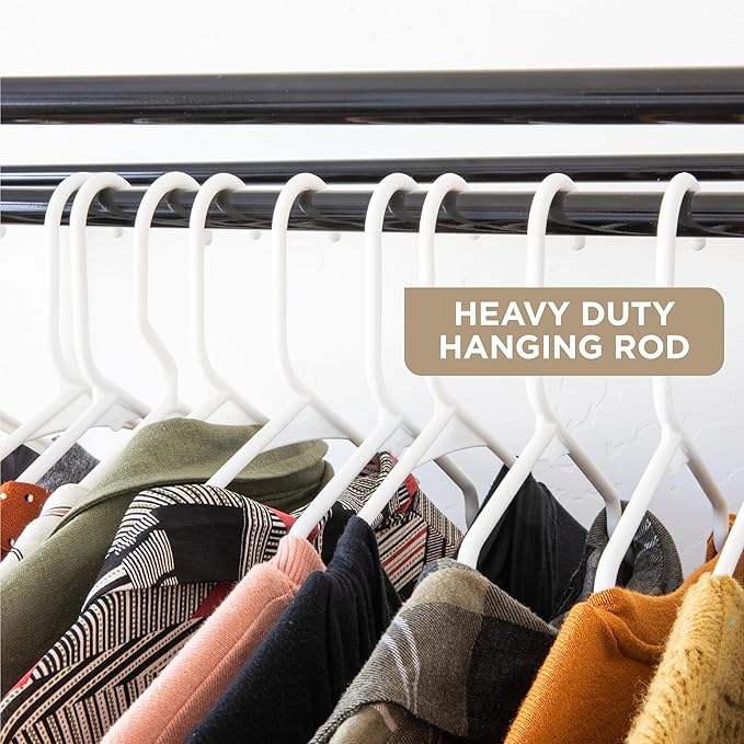 HOLDN’ STORAGE Portable Wardrobe Closet - 65 lb Large Capacity, Internal Heavy Duty Metal Rod, Zipper & Clear Window, Durable Clothes Organizer, Tool-Free Easy Assembly, Beige Canvas Cover
