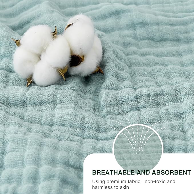Love's cabin 6 Layer 100% Cotton Muslin Blanket, 50"x60" Throw Muslin Blanket for Couch Bed, Cyan Muslin Throw Blanket, Lightweight and Breathable Cotton Gauze for Adult