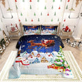 Manfei Christmas Comforter Set King Size, Snowman Xmas Tree Print Bedding Set 3pcs for Kids Boys Girls Room Decor, Santa Claus with Reindeer Down Comforter New Year Duvet Insert with 2 Pillowcases