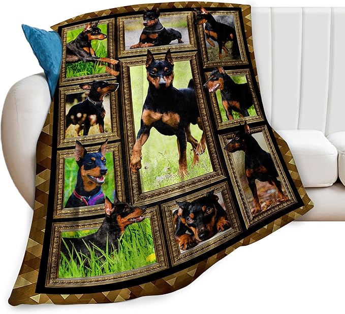 Cute Doberman Blanket for Girls Boys Doberman Pinscher Dog Throw Blankets Soft Cozy Warm Fuzzy Fleece Funny Puppy Bedding Flannel Throws Stuffed Animal Gifts for Kids Men Women Bedroom Decor 60"x50"