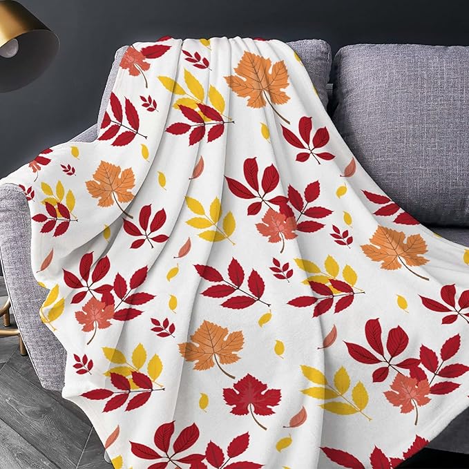 Thuswarm Autumn Colorful Pecan Leaf Flannel Blanket for Autumn Winter Gifts Warm Cozy Soft Funny Print Throw for Bed Couch Sofa 60”×50” Medium for Teen
