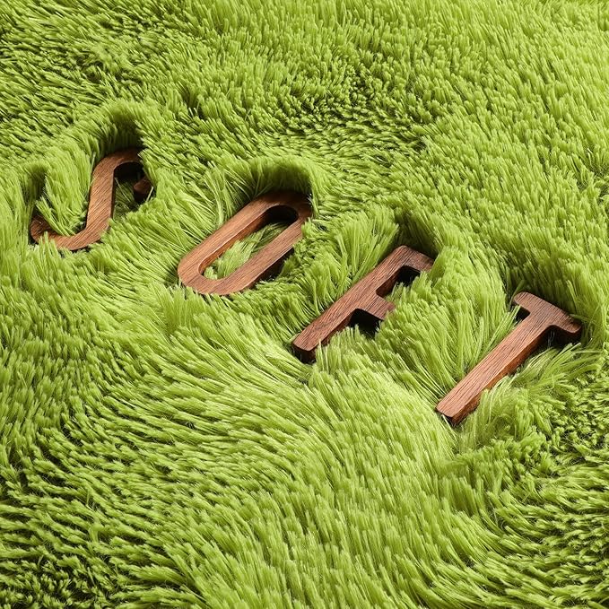 Amdrebio Grass Green Round Area Rug 7Ft for Living Room Bedroom Decor Aesthetic, Large Fluffy Shaggy Fuzzy Circle Rugs for Baby Nursery Kids Playroom, Big Soft Shag Floor Circular Modern Cool Carpet