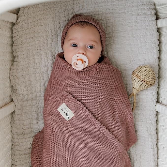 Luxe Collection 100% Organic Luxury Knit Baby Blanket + Hat Set (Sugar Plum)