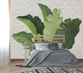 XMPMBM-Hand-Painted Banana Leaf Art Fabric Wallpaper Graffiti Green Leaf Living Room Bedroom Bathroom Wall Mural-W 154" X H 105"（112 Square Foot）