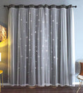 Kinryb Kids Blackout Curtains for Bedroom/Living Room/Classroom, Sheer Overlay Extra Long 2 Panel Set, Double Layer Curtains with Star Cutout for Kids Room(W 52 x L 108 Inches,Grey 2 Pcs)