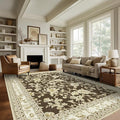 Brown Floral Print Area Rugs for Bedroom Living Room Boho Farmhouse Country Rustic Dining Room Carpet Soft Washable Rugs Non Slip Floor Covering for Nursery Playroom 10x14