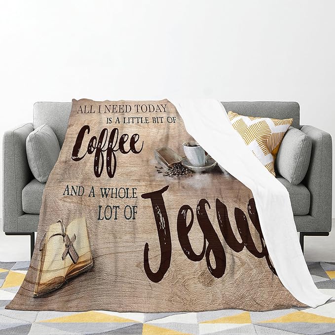 Christian Jesus and Coffee Throw Blanket - Religious Fleece Blanket for Women, Men, Kids, Adults - Soft Warm Cozy for Couch, Sofa, Bed - Coffee Gifts and Decor - 80"x60"