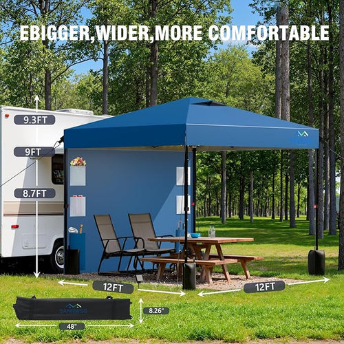 12X12 Pop Up Canopy Tent,Removable Pockets Sidewall for Extra Storage,Easy Up Canopy,Heavy Duty One Person Set Up Event Tent,Blue