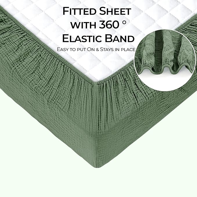 Dreamology Muslin Crib Sheets 2 Pack, 100% Cotton Crib Sheet Fitted, for Girls, Boys, Muslin Crib Sheet for Standard Crib, 52x28 Crib Mattress Sheets, Standard Crib Sheets | Green and Light Green