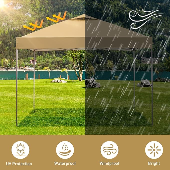 GDY 10'x10' Pop Up Canopy Tent, Outdoor Canopy, Patio Tent,Commercial Instant Gazebos, Portable Shelter Canopies, for Patio/Outdoor/Wedding Parties and Events, (Brown)