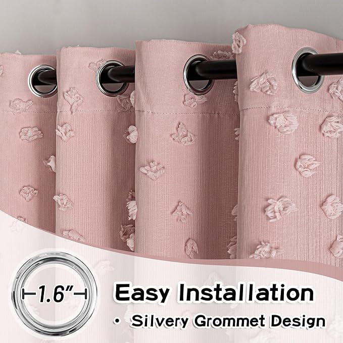 MYSKY HOME Pink Curtains for Bedroom 72 Inches Long Nursery Curtains Pom Pom Pink Sheer Curtains for Girls Room Double Layer for Toddler Bedroom Grommet Room Darkening Window Panels 52 x 72 Inch