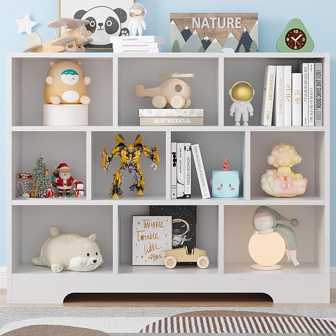 Book Shelf for Kids, 10 Cubes Storage Organizer Montessori Bookshelf, 3-Tier Wooden Kids Bookcase, Toy Storage Organizer for Children, white Toddler Bookshelf Cube Shelf for Kid’s Room, Classroom