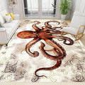 Octopus Area Rugs, 5x6ft, Vintage Ocean Octopus Print Indoor Throw Rug, Fade Resistant Durable No Crease Carpet, Rubber Backed Anti-Slip Printed Carpets for Bedside Dining Table