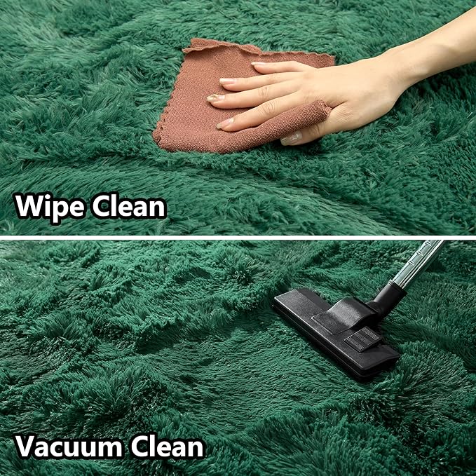 Fluffy Runner Rugs for Bedroom 2x6, Black Green Runner for Hallway Non-Slip, Bedside Shaggy Fuzzy Bedroom Decor