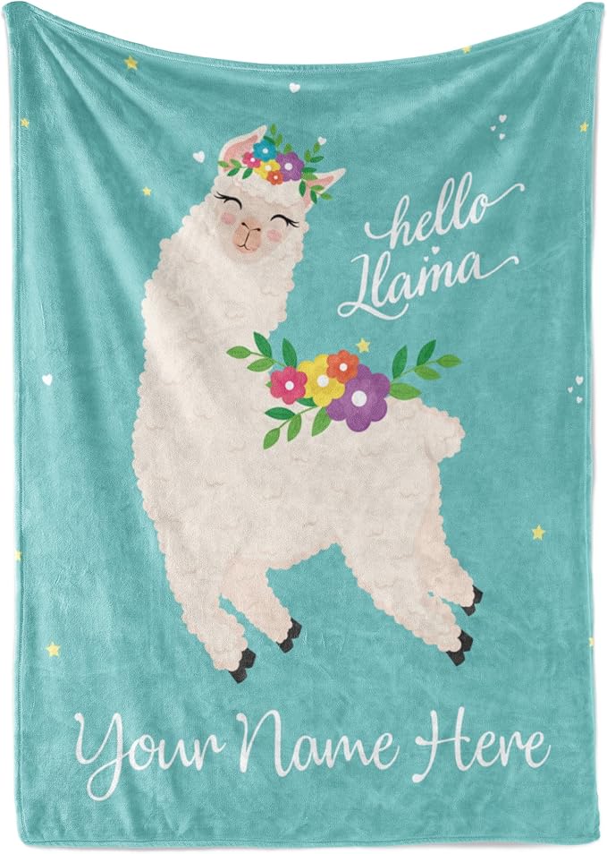 Personalized Llama Throw Blanket with Custom Name for Kids, Women, or Adults, Cute, Comfortable, and Plush with Soft Colors for Bedding, Home Decor, or Travel (Fleece 50x60)