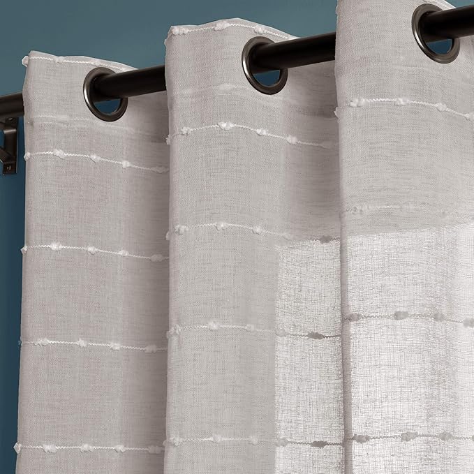 Lush Decor Farmhouse Textured Grommet Sheer Window Curtain Panel Pair, 38"W x 120"L, Gray