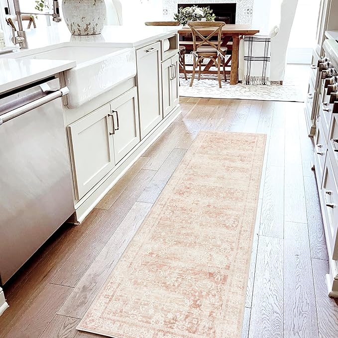 Pink Boho Runner Rugs for Hallway Kitchen Bathroom Washbale Non Slip Cute Bed Side Bedroom Floor Laundry Room Rug Runners,2x6,24 x 72 Inch
