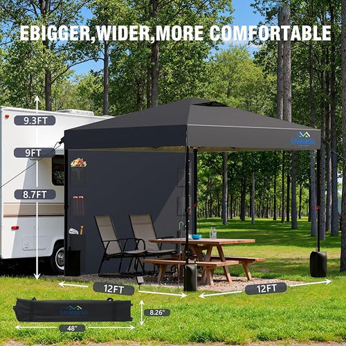 12X12 Pop Up Canopy Tent,Removable Pockets Sidewall for Extra Storage,Easy Up Canopy,Heavy Duty One Person Set Up Event Tent,Grey