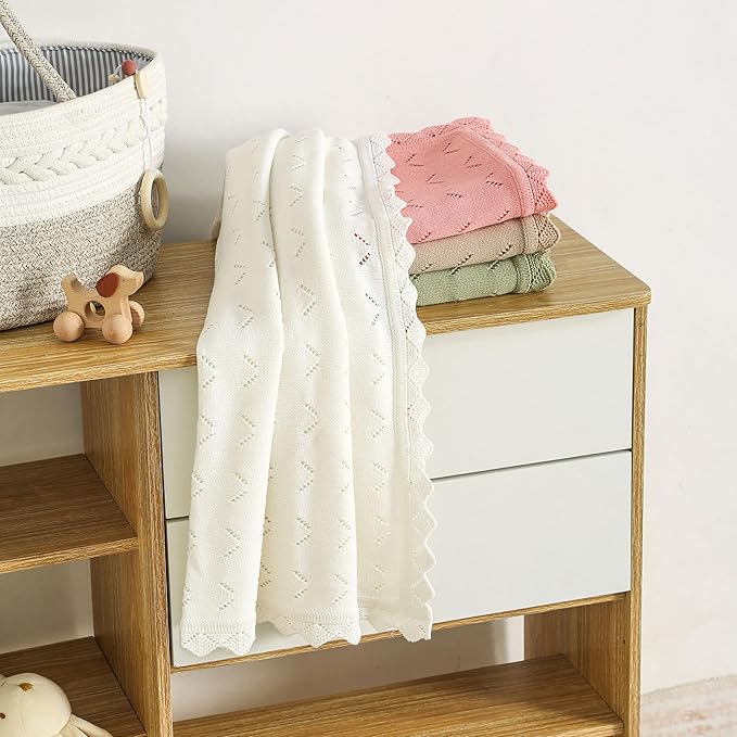 Baby Blanket 100% Cotton Knit Swaddle Soft Newborn Receiving Blanket Cozy for Boy/Girl Crib,Stroller Pink 40x30in