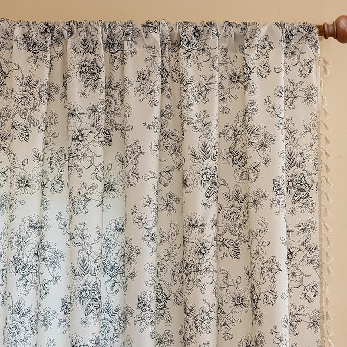 ENJOYBRIDAL Floral Curtains 84 Inches Long 2 Panels Boho Vintage Drapes for Bedroom Semi Sheer Print Living Room Window Curtain Panels Floor Length Farmhouse Flower Rod Pocket Cute Window Treatments