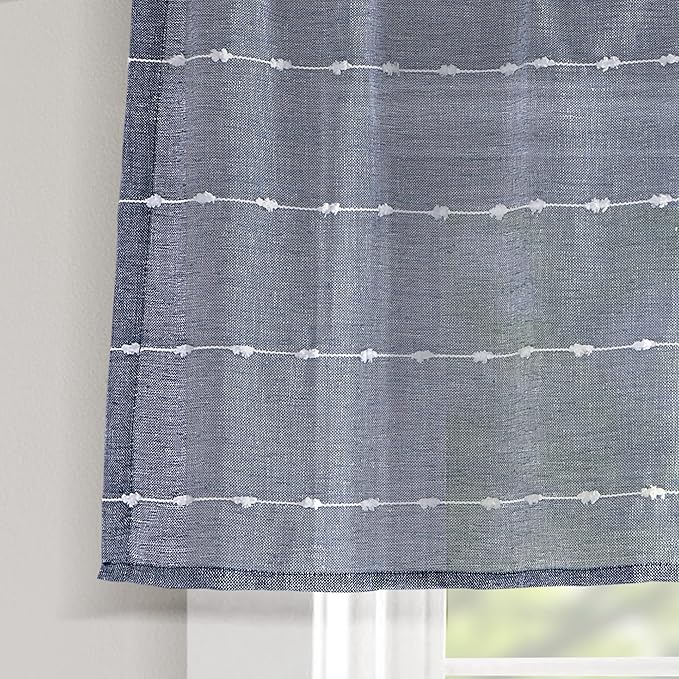 Lush Decor Farmhouse Textured Sheer Window Curtain Valance, 52"W x18"L, Navy