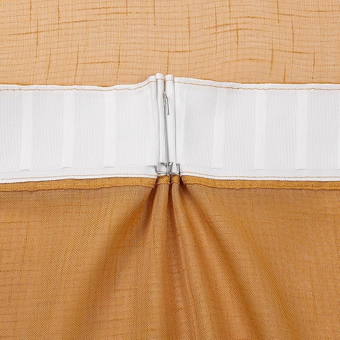 Mustard Gold Sheer Curtains 90 Inches Long 2 Panels, Textured Linen Look See Through Drapes, Vintage Yellow Light Filtering Window Sheers, Pinch Pleat Sliding Glass Door Curtain