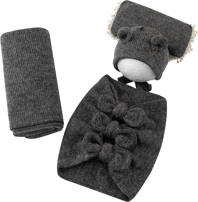 Vemonllas Newborn Baby Boy Girl Photography Props Bow Wrap, Posing Aid, Hat and Blanket Set of 4 Pcs