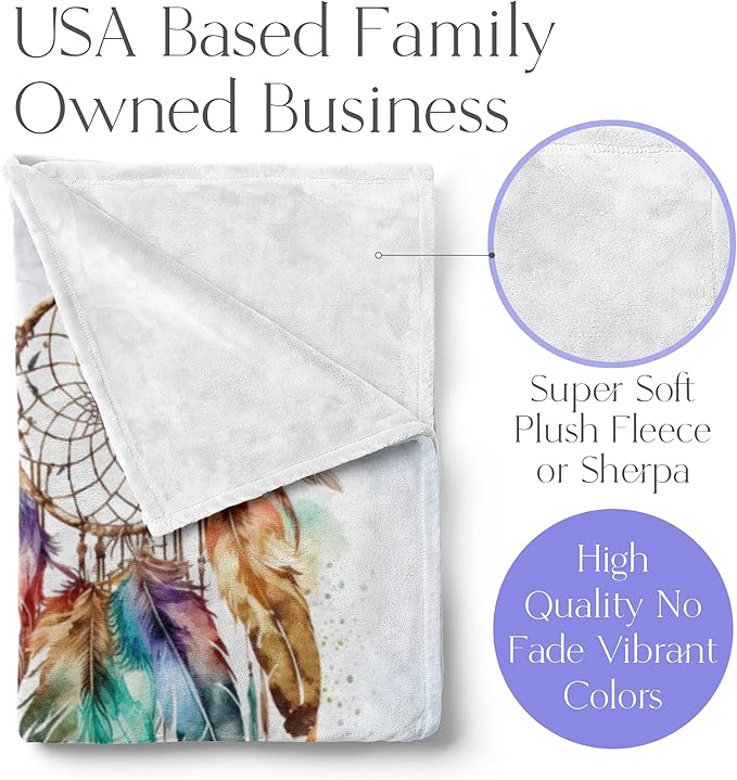 Personalized Dream Catcher Blanket with Colorful Boho Feather Graphic, Cute Custom Name Throw for Kids or Adults, Soft and Plush, Birthday Gift for Women or Men, Big Colorful (Fleece 50x60)
