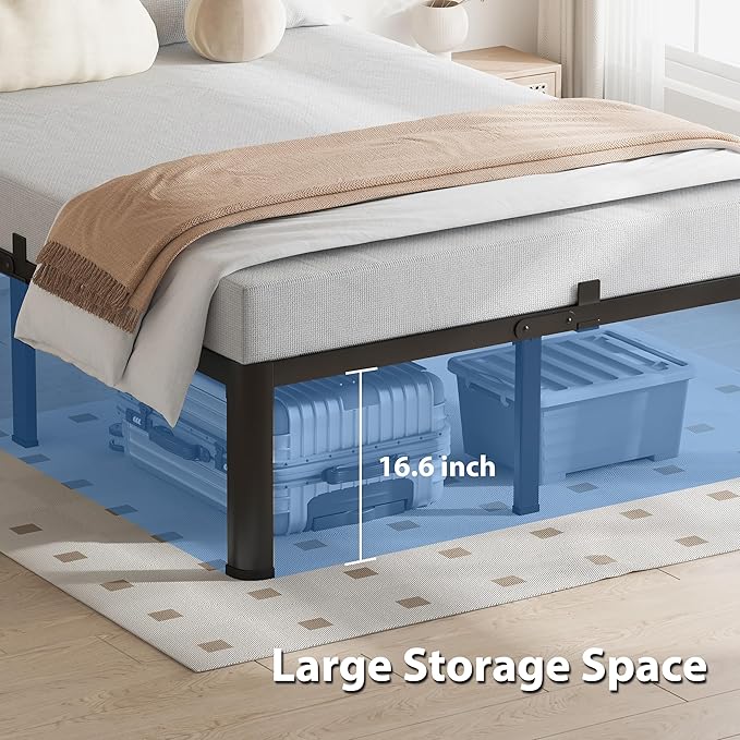 18 Inch California King Bed Frame, 3500Lbs Heavy Duty Metal Platform with Round Corner Legs Mattress Slide Stopper, Steel Slat Support No Box Spring Needed, Noise Free, Non-Slip, Easy Assembly