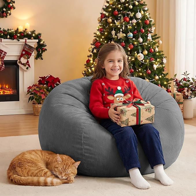 Nobildonna Bean Bag Chair Cover (No Filler) for Kids and Adults,Beanbag Stuffed Animal Storage Without Filling Plush Toys Holder and Organizer Soft Premium Corduroy 200L