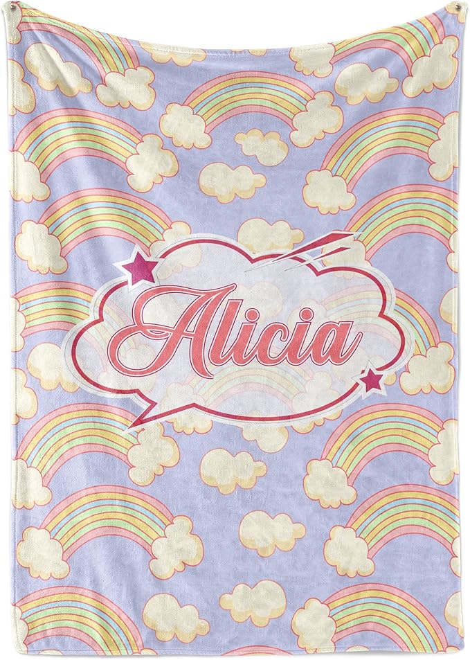 Personalized Rainbow Blanket for Girls | Kids Rainbow Unicorn Gifts | Custom Plush Fuzzy Rainbow for Toddler | Customized Little Girl Throw | Baby Girl Sofa Bed Birthday Gift| Fleece 50x60