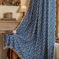 ENJOYBRIDAL White Floral Curtains 63 Inch Long Semi Sheer Navy Blue Drapes Short Decor Farmhouse Bedroom Window Curtains 2 Panel Sets Boho Tassel Rod Pocket Living Room Aesthetic Window Treatments