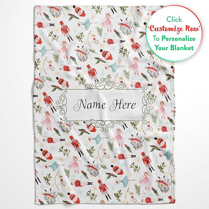 Personalized Nutcracker Ballet Blanket - Ships Next Day, Printed in USA - Plush Fleece Sofa Throw, Holiday Home Decor, Soft Christmas Bedding, Customizable Ballet Themed (Sherpa 50x60)